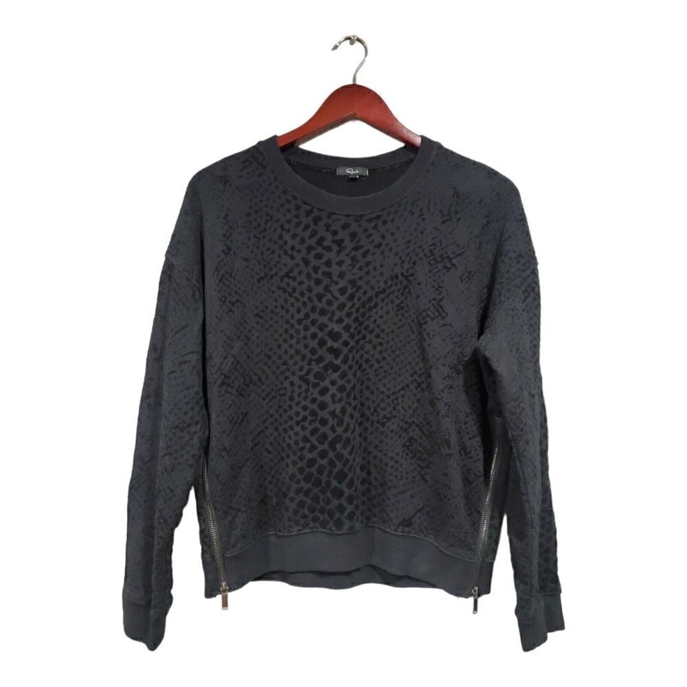 Rails Marlo Flocked Cobra Print Sweatshirt Side Zips Crew Neck Black Size S